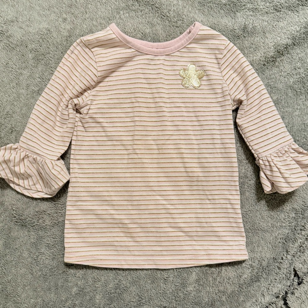Garanimals- Pink Striped Kids Top with Ruffle Sleeves- 3T